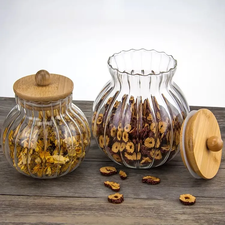 Pumpkin Pattern High Borosilicate Glass Jar with Bamboo Lid