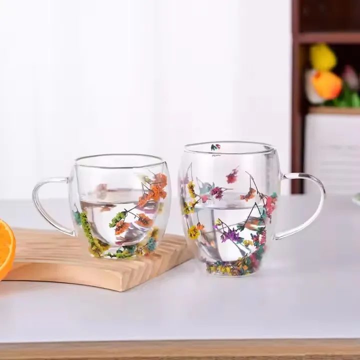 350ml Double Wall Mug Dry Flower Tea Mug