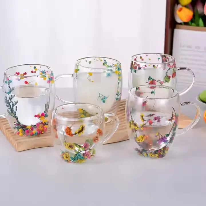 350ml Double Wall Mug Dry Flower Tea Mug