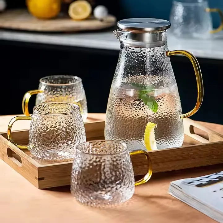 Circular Hammer Glass Water Pitcher