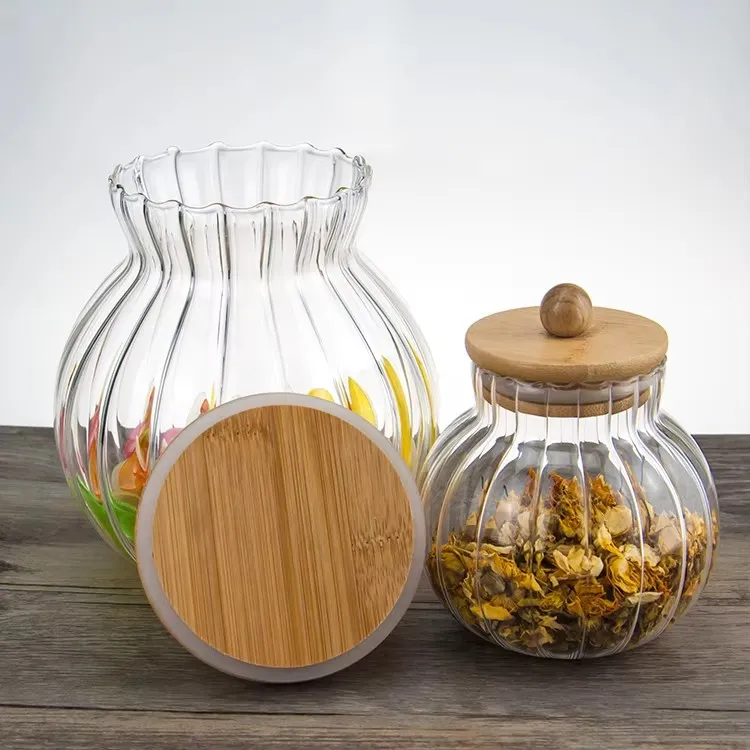 Pumpkin Pattern High Borosilicate Glass Jar with Bamboo Lid