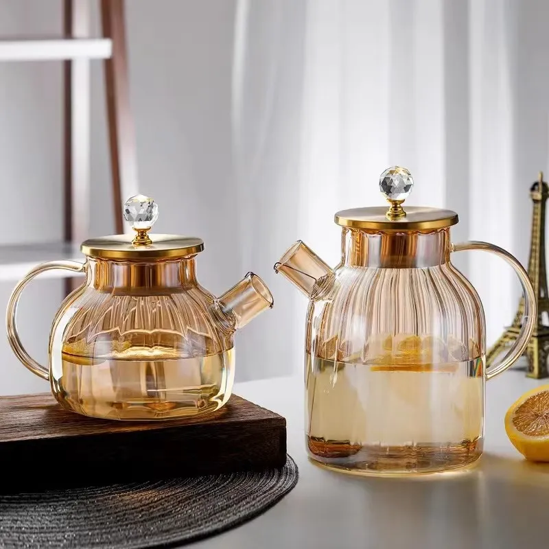 Vertical Striped High Borosilicate Glass Water Pitcher With Bamboo/Stainless Steel Lid