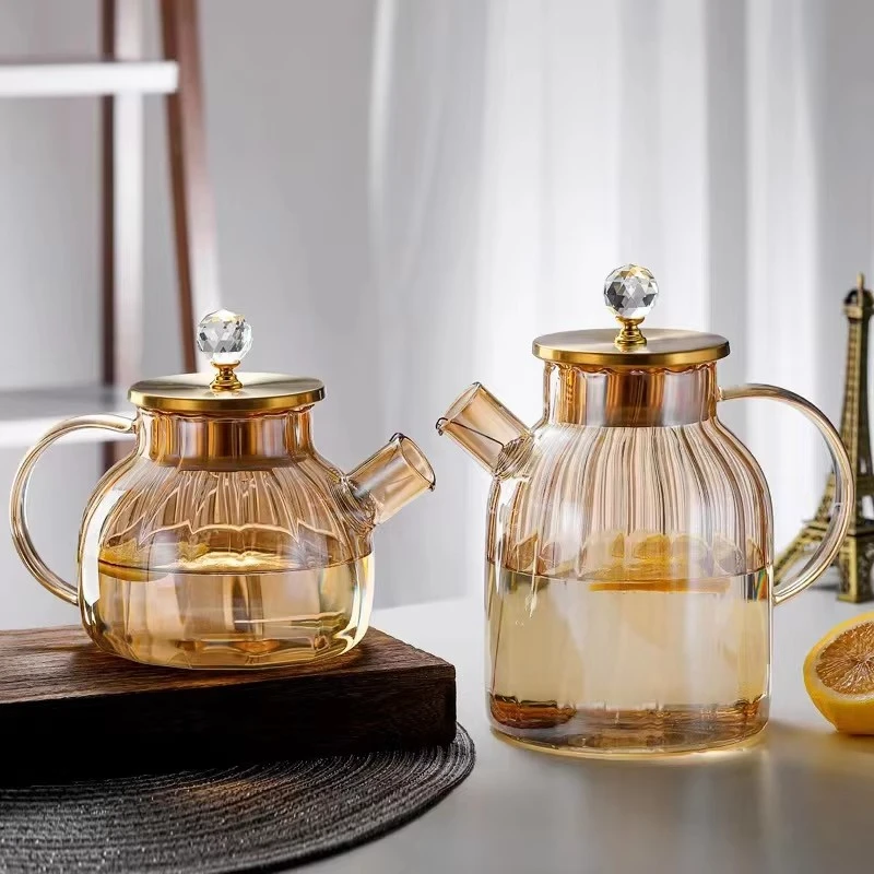 Vertical Striped High Borosilicate Glass Water Pitcher With Bamboo/Stainless Steel Lid