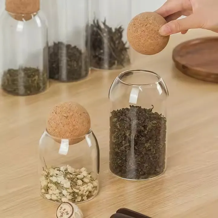 Seal Wood Cork Ball Glass Jar