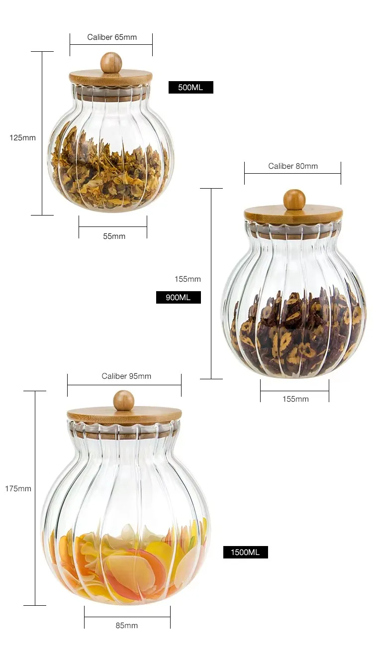 Pumpkin Pattern High Borosilicate Glass Jar with Bamboo Lid