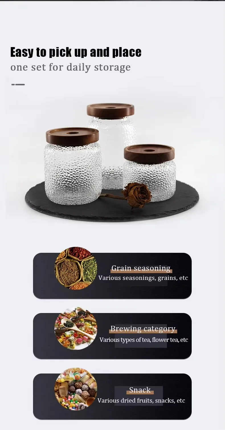 Hammered Pattern High Borosilicate Glass Jars With Acacia Wooden Lids