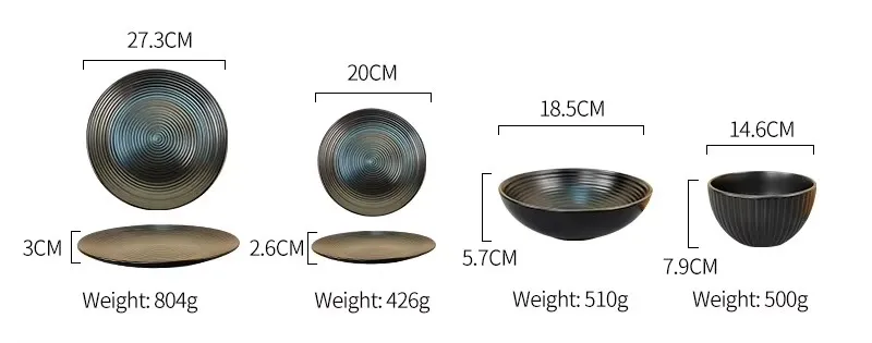 Black solid glaze relief porcelain dinner set