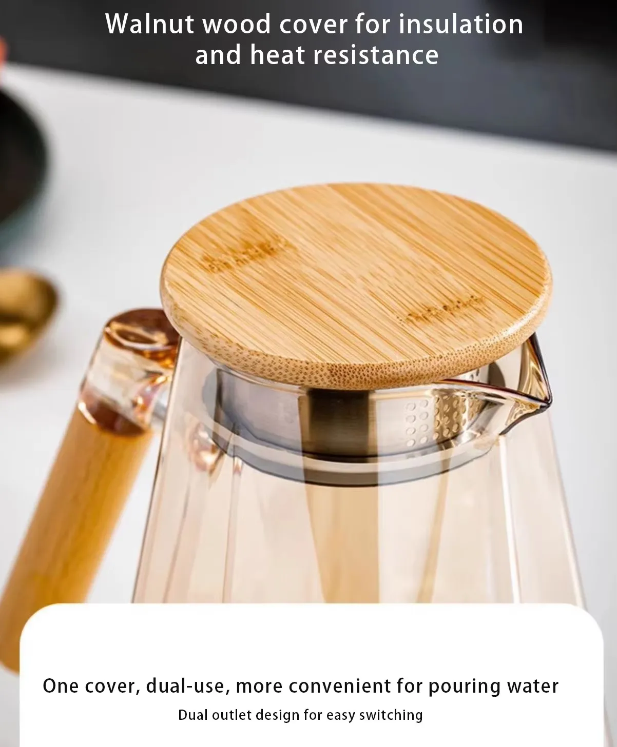 Diamond-shaped High Borosilicate Glass Pitcher with Walnut Lid