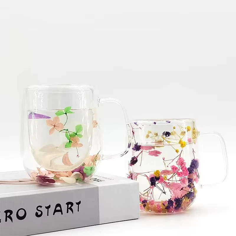 Double Wall Straight Mug With Dry Flower