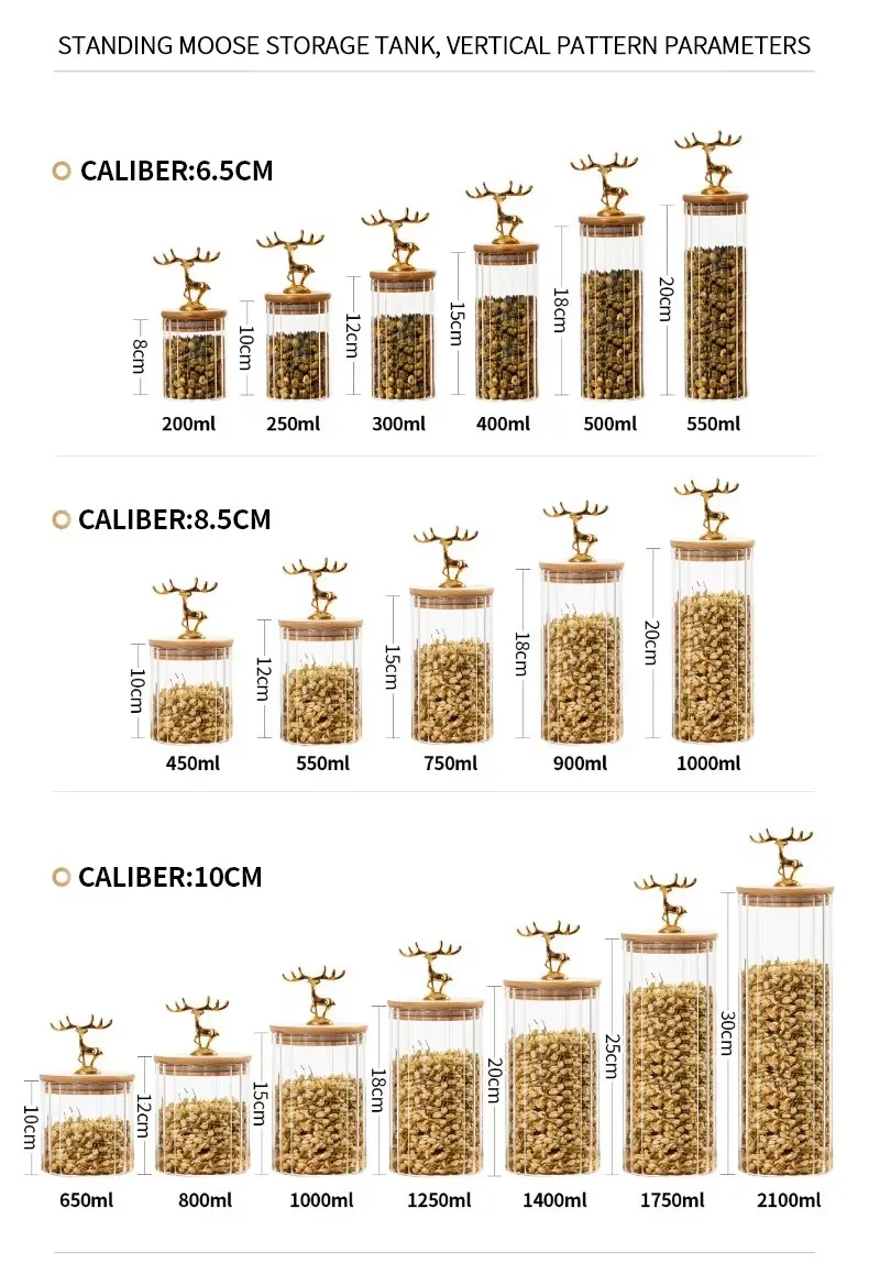 Amber Vertical Stripe High Borosilicate Glass Jars With Elk Bamboo Lid