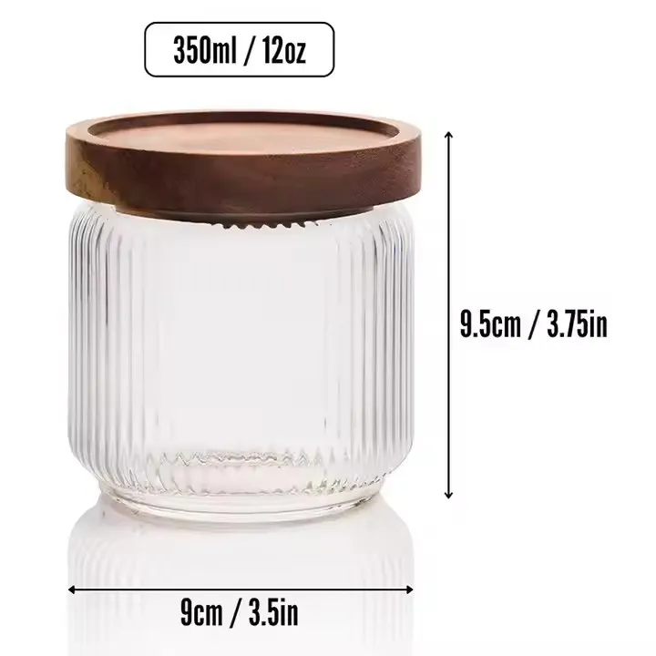 Vertical Stripe High Borosilicate Glass Jars With Acacia Wooden Lids