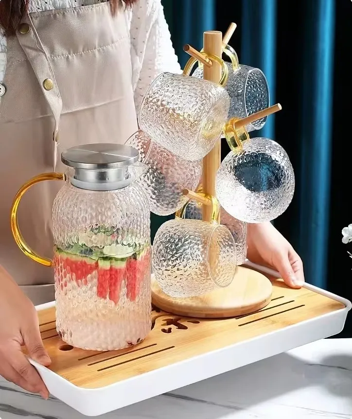 Rice Grain Pattern High Borosilicate Glass Water Pitcher