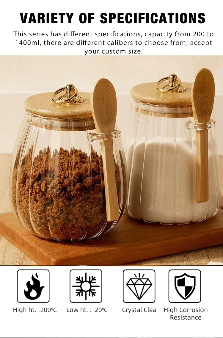 High Borosilicate Glass  Transparent Striped Storage Jar with Bamboo Lid