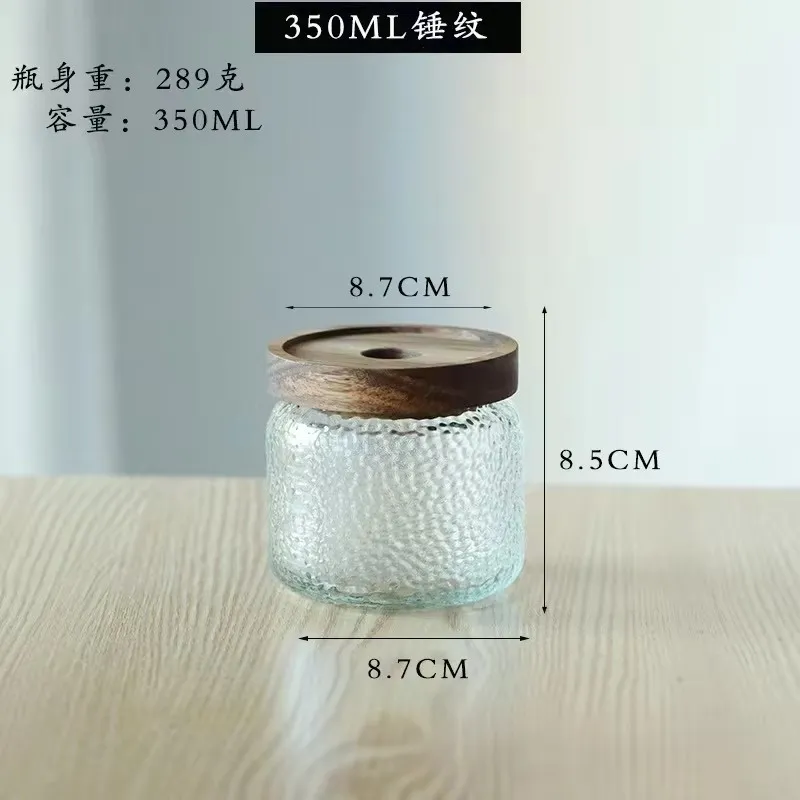 Hammered Pattern High Borosilicate Glass Jars With Acacia Wooden Lids