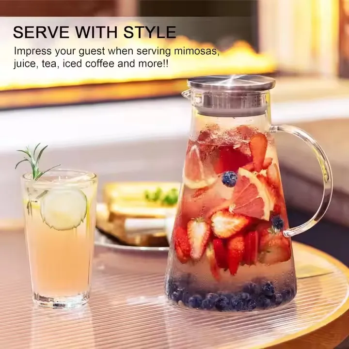 Borosilicate Hand Blown Clear Resistant Glass Water Pitcher