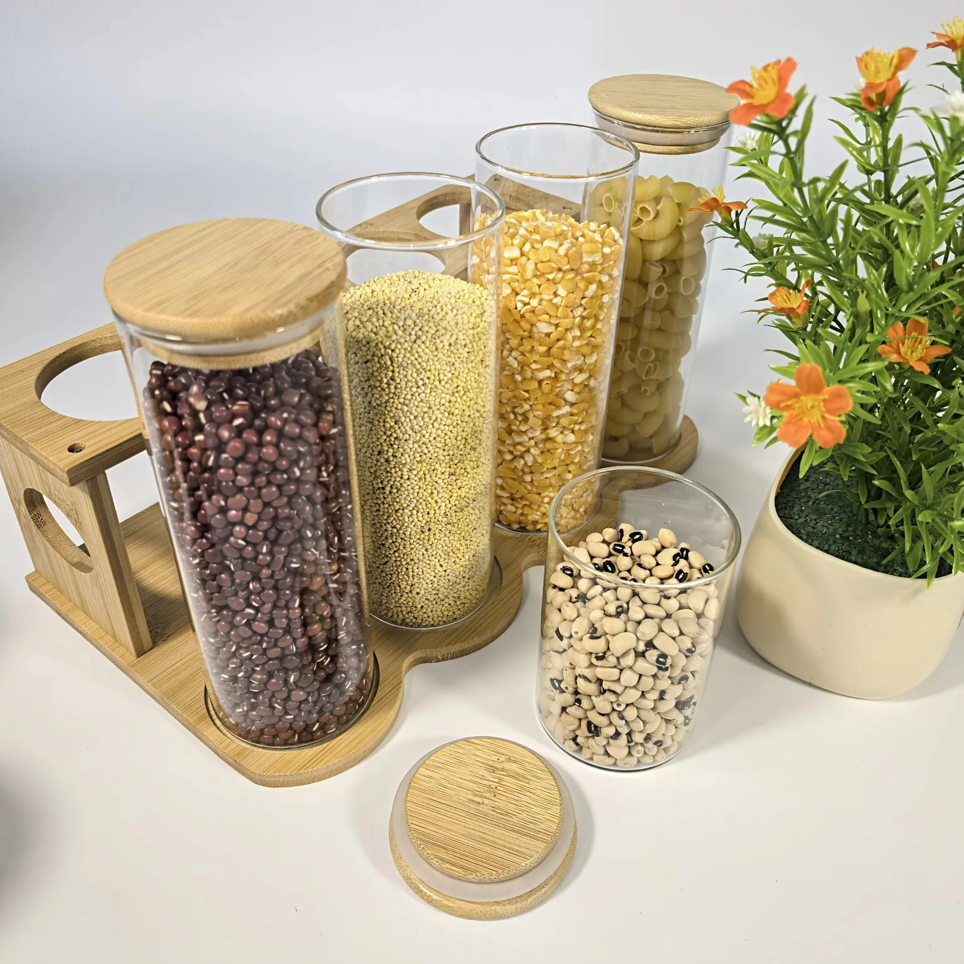 High borosilicate glass storage jar with Bamboo Lids &#038; Stand