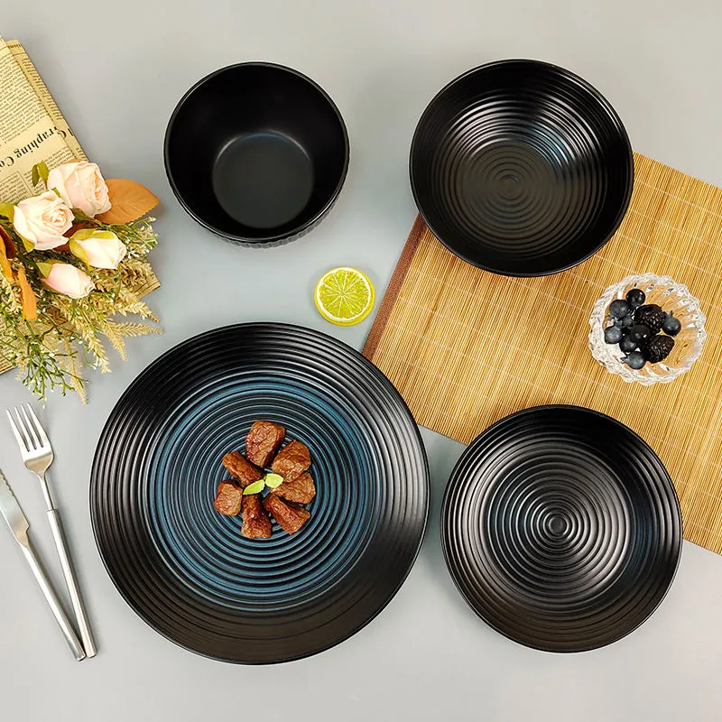 Black solid glaze relief porcelain dinner set