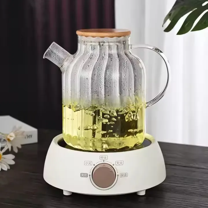 Vertical Striped High Borosilicate Glass Water Pitcher With Bamboo/Stainless Steel Lid