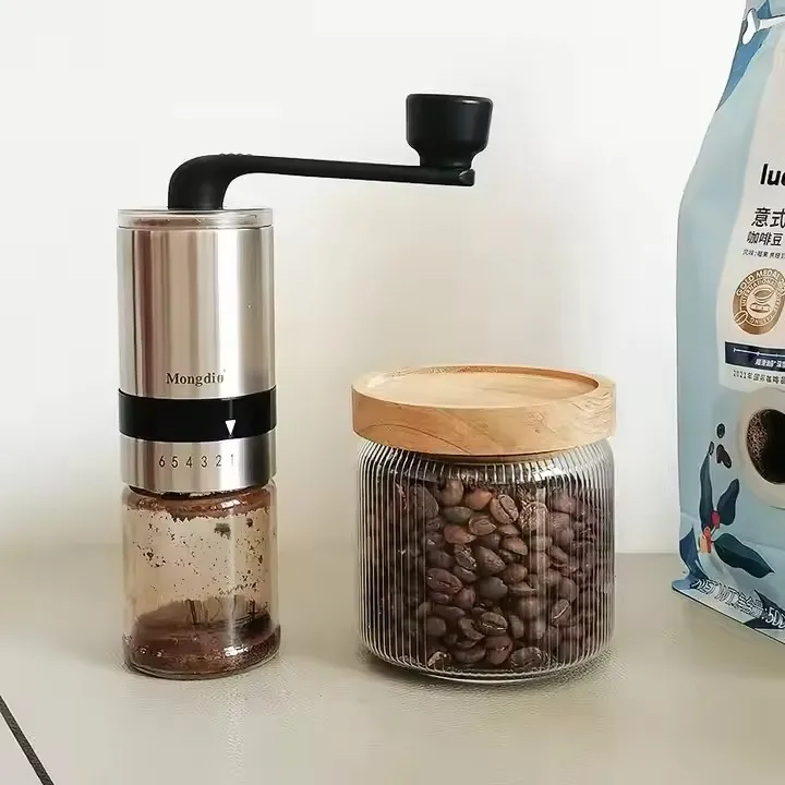 Vertical Stripe High Borosilicate Glass Jars With Acacia Wooden Lids