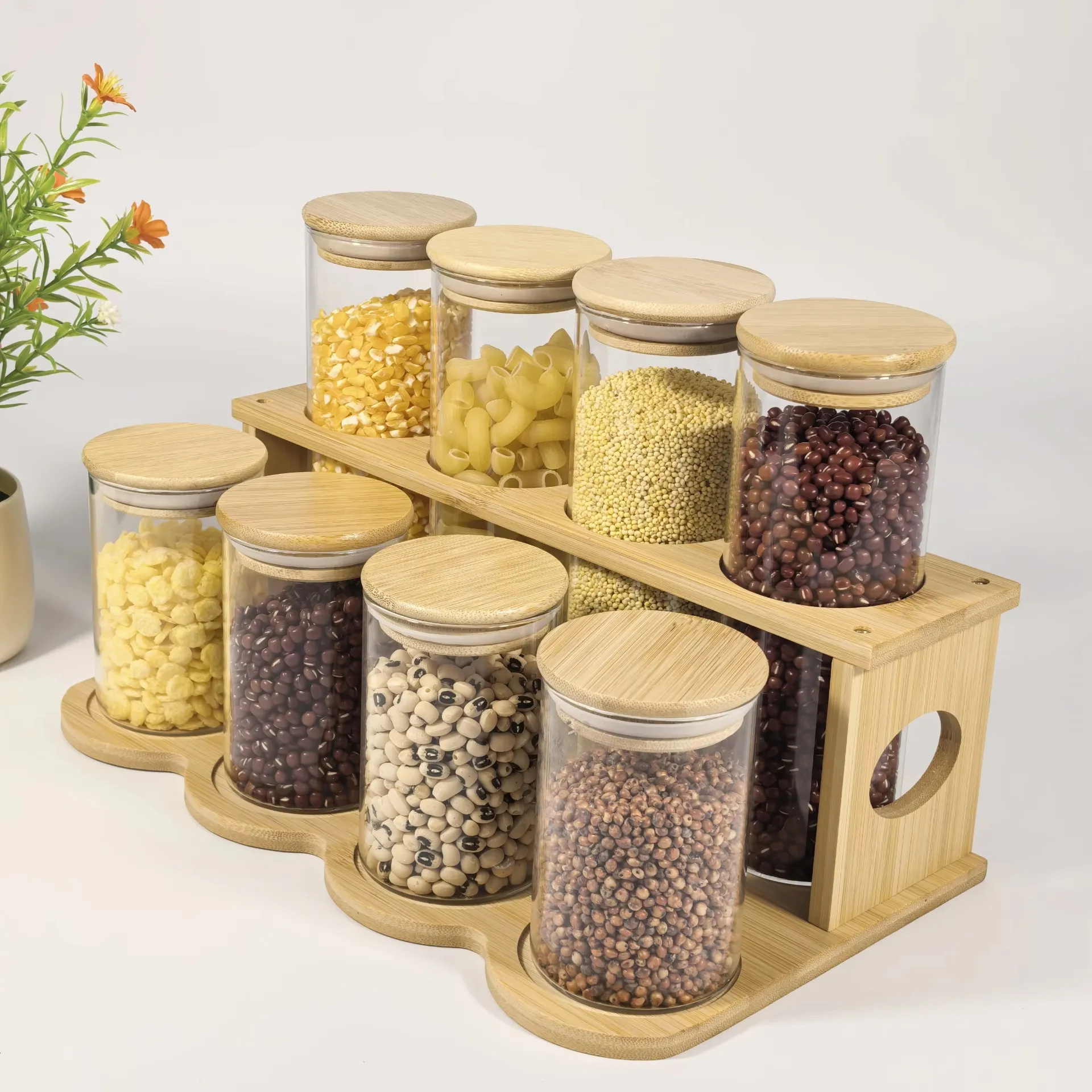High borosilicate glass storage jar with Bamboo Lids &#038; Stand