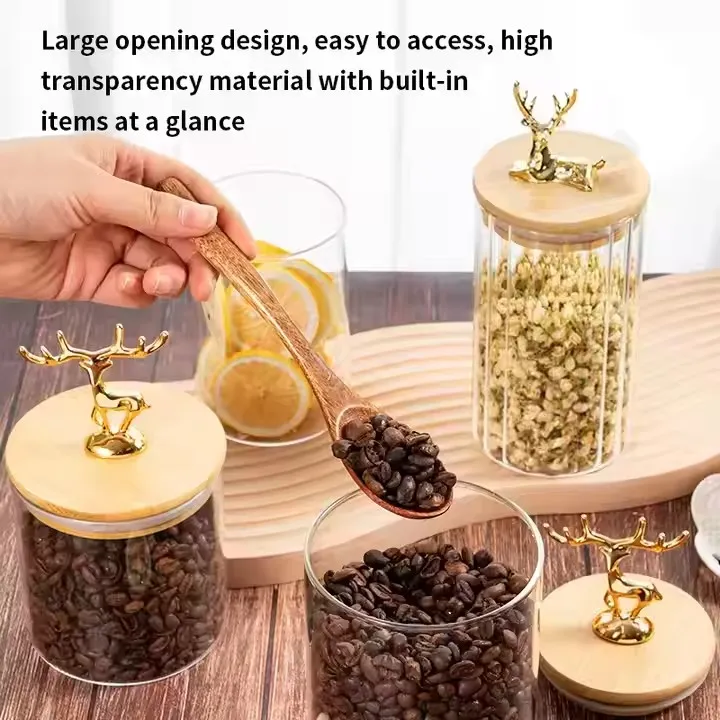 Amber Vertical Stripe High Borosilicate Glass Jars With Elk Bamboo Lid