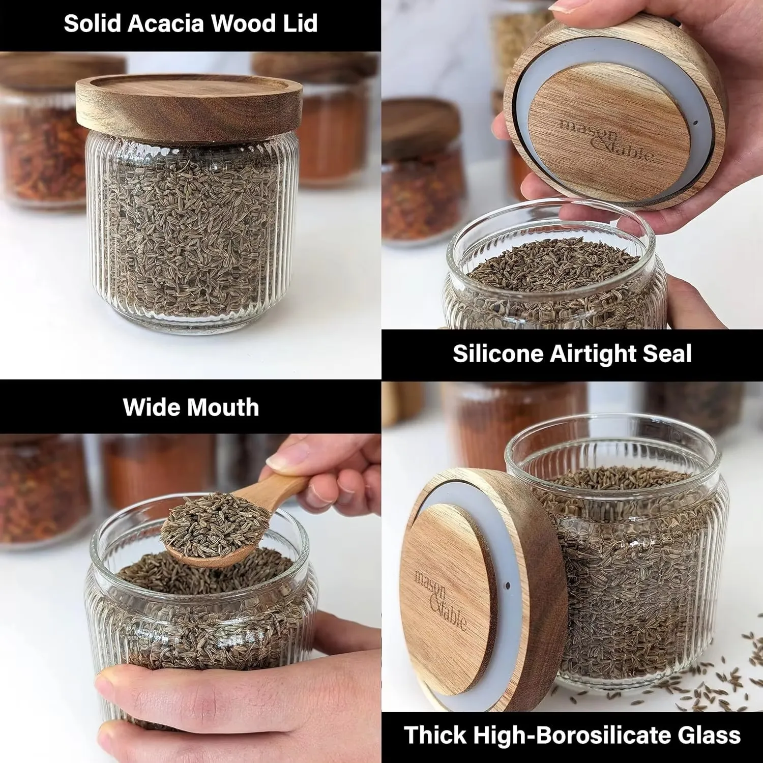 Vertical Stripe High Borosilicate Glass Jars With Acacia Wooden Lids