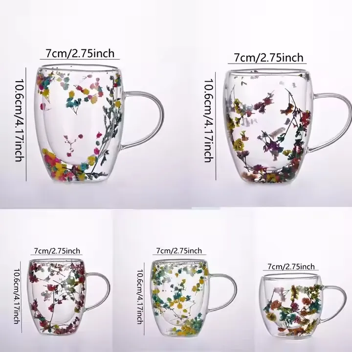 350ml Double Wall Mug Dry Flower Tea Mug