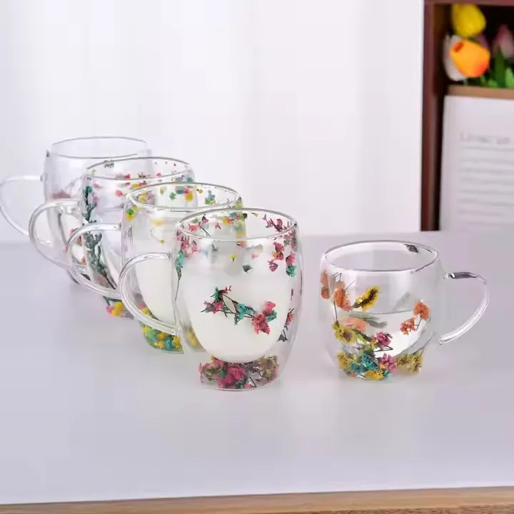 350ml Double Wall Mug Dry Flower Tea Mug