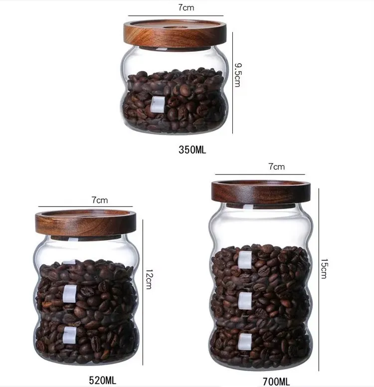 Curved Type Vertical Stripe Inside High Borosilicate Glass Jars With Acacia Wooden Lids