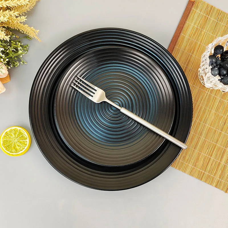 Black solid glaze relief porcelain dinner set