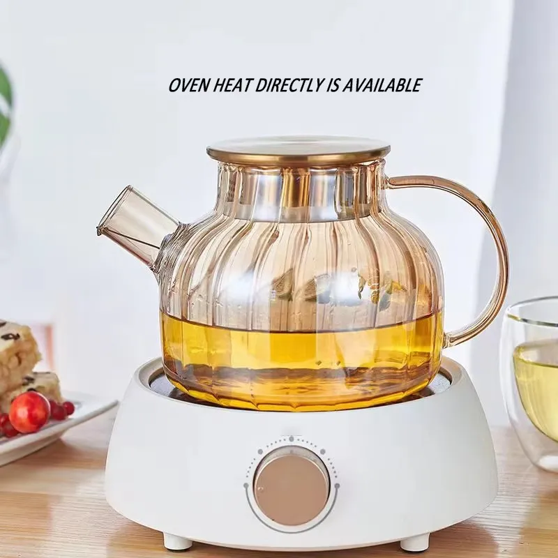 Vertical Striped High Borosilicate Glass Water Pitcher With Bamboo/Stainless Steel Lid