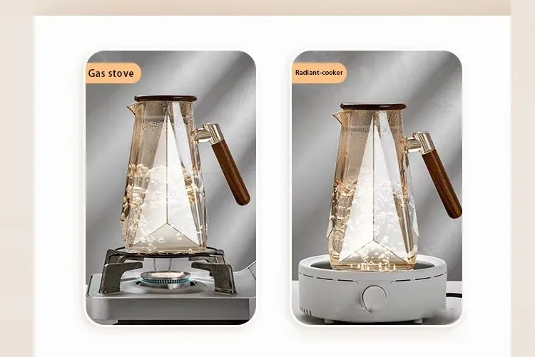 Diamond-shaped High Borosilicate Glass Pitcher with Walnut Lid
