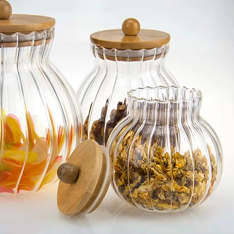 Pumpkin Pattern High Borosilicate Glass Jar with Bamboo Lid