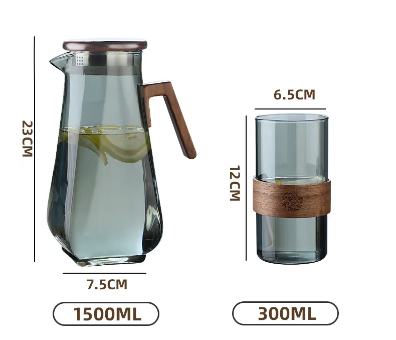 Newly Designed High Borosilicate Glass  Pitcher with Walnut Wood Handle&#038;Lid